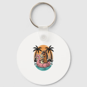 Vintage Horse Flamingo Float Summer Vacation Desig Key Ring