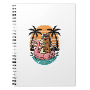 Vintage Horse Flamingo Float Summer Vacation Desig Notebook