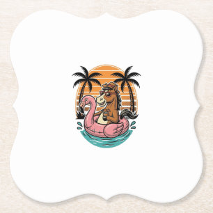 Vintage Horse Flamingo Float Summer Vacation Desig Paper Coaster