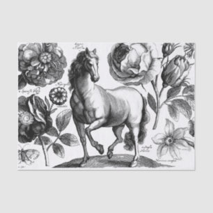 Vintage Horse Floral Tissue or Decoupage Papaper Paper