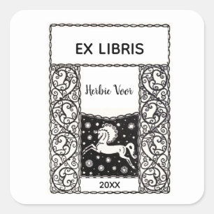 Vintage Horse in an Ornamental Frame Bookplate Square Sticker