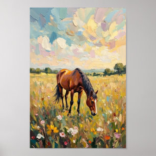 Vintage Horse Meadow Countryside Art Poster