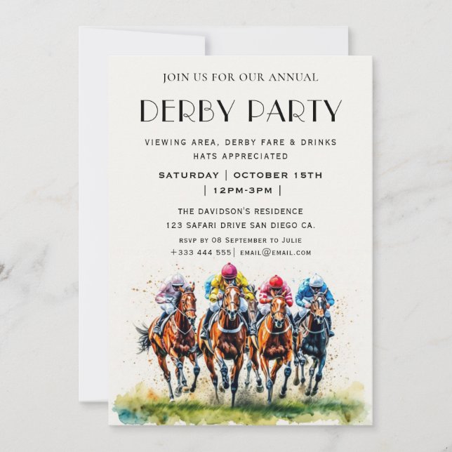 Vintage Horse Race Jockey Derby Party Invitation (Front)