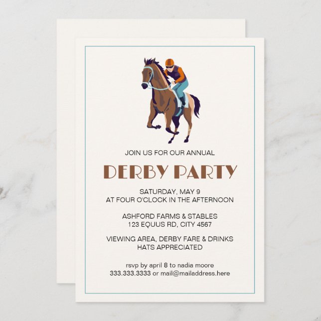 Vintage Horse Race Jockey Derby Party  Invitation (Front/Back)