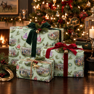 Vintage Horse Racing Illustrations Wrapping Paper