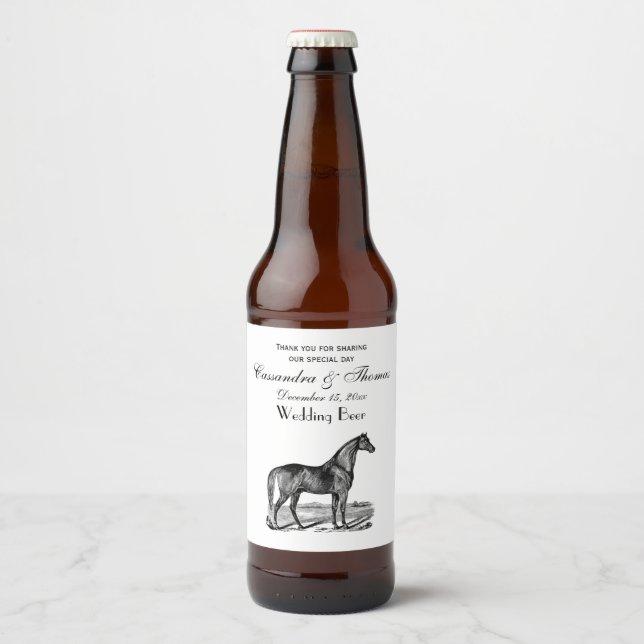 Vintage Horse Standing Beer Bottle Label (Front)
