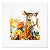 vintage horse wearing cowgirl hat