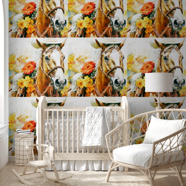 vintage horse wearing cowgirl hat wallpaper (Kids)