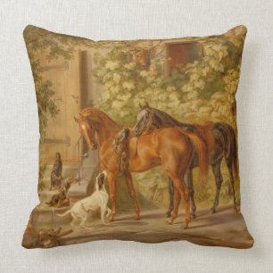 Vintage Horses at the Porch Albrecht Adam Cushion