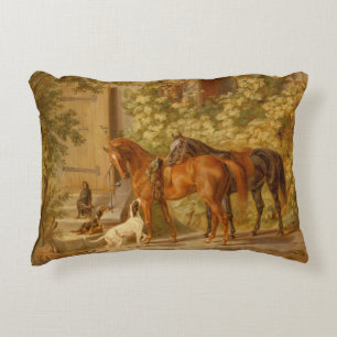 Vintage Horses at the Porch Albrecht Adam Decorative Cushion
