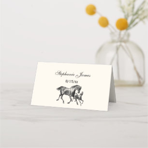 Vintage Horses Mother Baby Foal Ivory Place Card