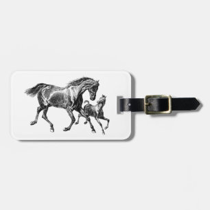Vintage Horses Mother Baby Foal Luggage Tag