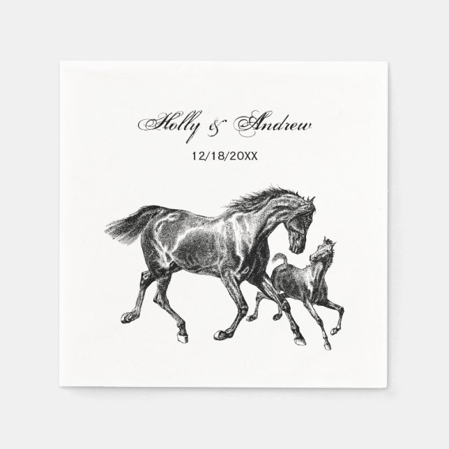 Vintage Horses Mother Baby Foal Napkin (Front)