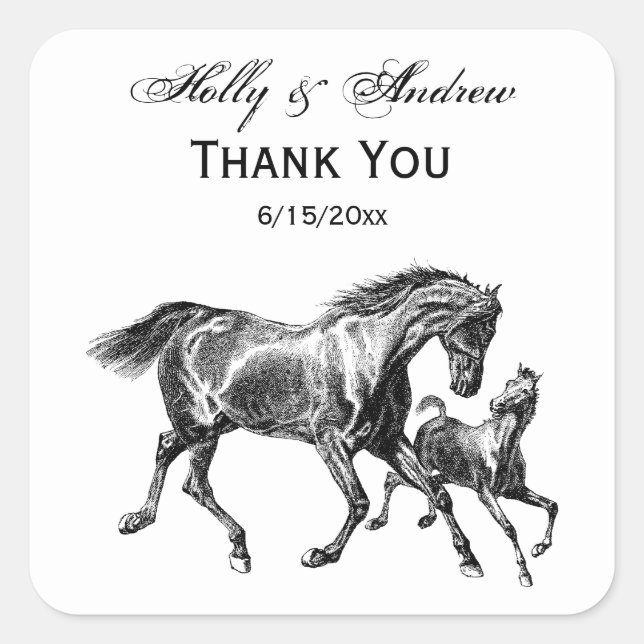 Vintage Horses Mother Baby Foal Square Sticker (Front)