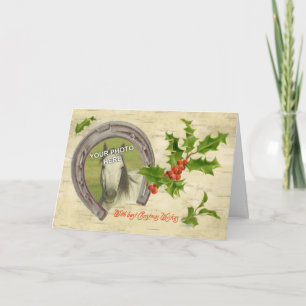 Vintage Horseshoe w/Holly Leaves & Berries Frame Holiday Card