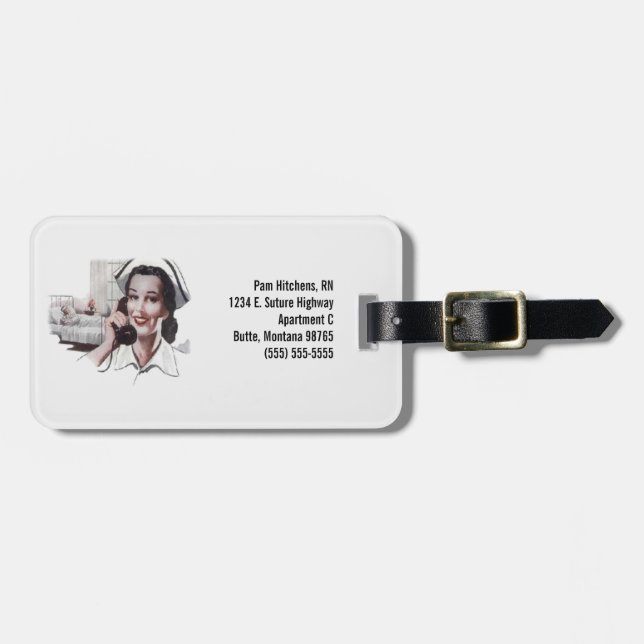 Vintage Hospital Nurse on Telephone Personalised Luggage Tag (Front Horizontal)