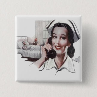 Vintage Hospital Ward Nurse on Telephone 15 Cm Square Badge