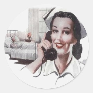 Vintage Hospital Ward Nurse on Telephone Classic Round Sticker