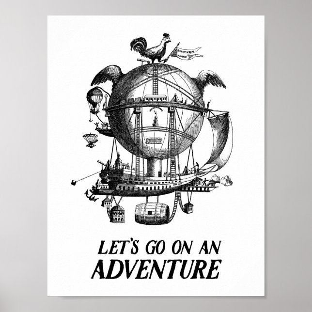 Vintage Hot Air Balloon Adventure Poster (Front)