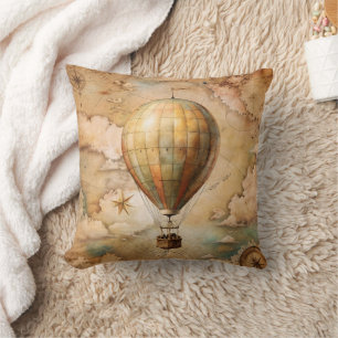 Vintage Hot Air Balloon   Antique Travel  Cushion
