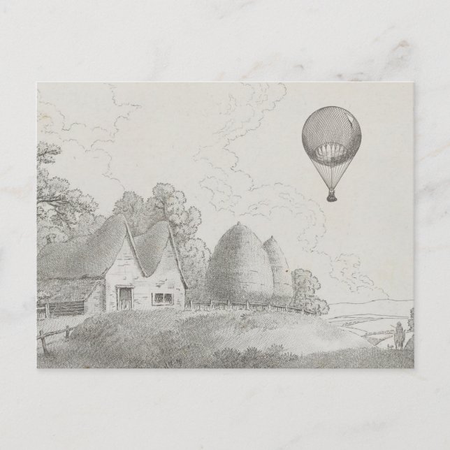 Vintage Hot Air Balloon Art Drawing Postcard (Front)