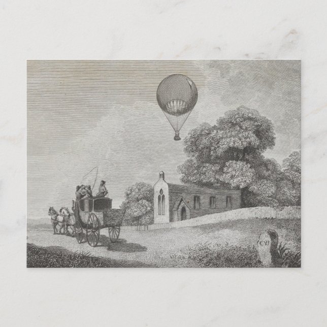 Vintage Hot Air Balloon Art Drawing Postcard (Front)