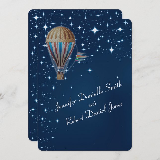 Vintage Hot Air Balloon at Night Wedding Invitation (Front/Back)