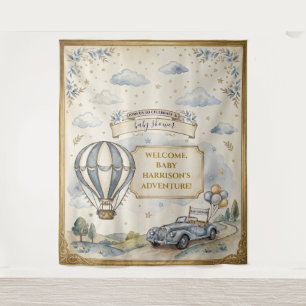 Vintage Hot Air Balloon Baby Shower Backdrop Tapestry