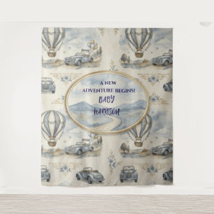 Vintage Hot Air Balloon Boy Baby Shower Backdrop Tapestry