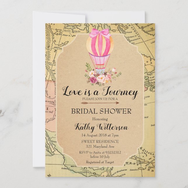 Vintage Hot Air Balloon Bridal Shower Invitation (Front)