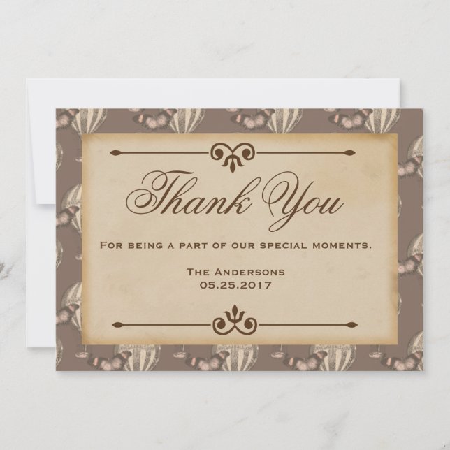 Vintage Hot air Balloon Brown Thank You Card (Front)