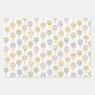 Vintage Hot Air Balloon & Bunny Meadow Children’s Wrapping Paper Sheet