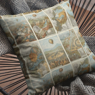 Vintage Hot Air Balloon Collecting Cards Pattern Cushion