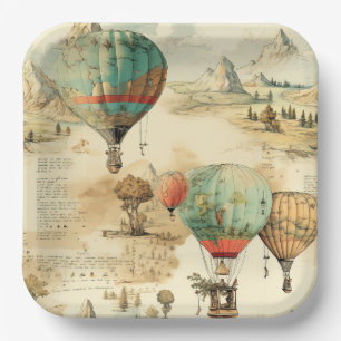 Vintage Hot Air Balloon in a Serene Landscape (10) Paper Plate