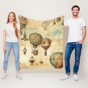 Vintage Hot Air Balloon in a Serene Landscape (12) Fleece Blanket