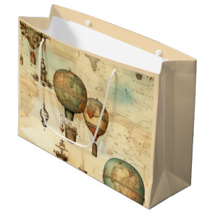Vintage Hot Air Balloon in a Serene Landscape (12) Large Gift Bag