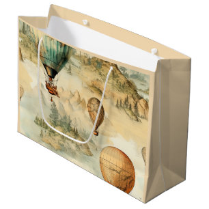 Vintage Hot Air Balloon in a Serene Landscape (4) Large Gift Bag