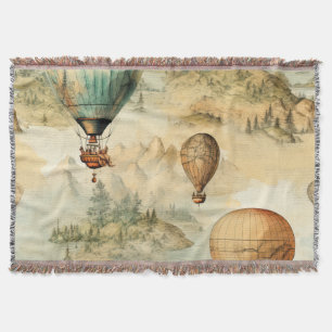 Vintage Hot Air Balloon in a Serene Landscape (4) Throw Blanket