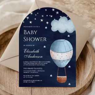 Vintage Hot Air Balloon Navy Blue Arch Baby Shower Invitation