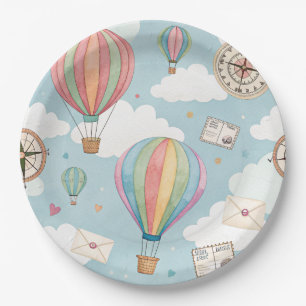 Vintage Hot Air Balloon Pattern (2) Paper Plate