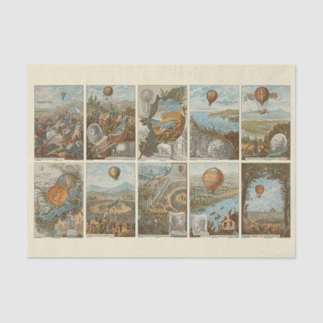 Vintage Hot Air Balloon Pattern Decoupage Tissue Paper (Front)