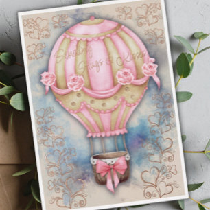 Vintage Hot Air Balloon Valentine's Day Foil Holiday Card