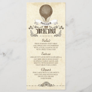 Vintage hot air balloon wedding dinner menu