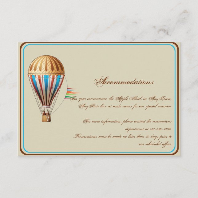 Vintage Hot Air Balloon Wedding Insert (Front)