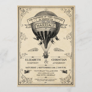 Vintage Hot Air Balloon Wedding Invitation