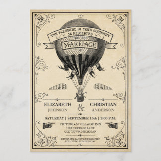 Vintage Hot Air Balloon Wedding Invitation