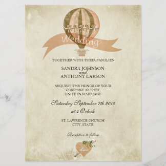 Vintage Hot Air Balloon Wedding Invitation