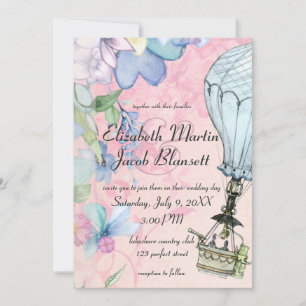 Vintage Hot Air Balloon Wedding Invitation