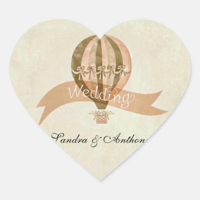 Vintage Hot Air Balloon Wedding Invitation Sticker (Front)