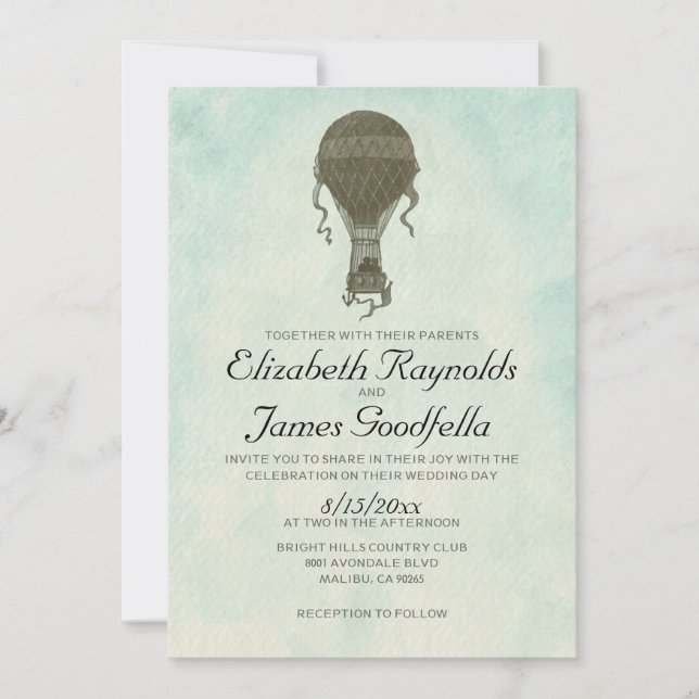 Vintage Hot Air Balloon Wedding Invitations (Front)